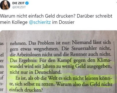 „Warum das Geld gegen den Klimawandel nicht einfach drucken"?